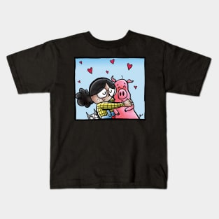 Pig Hugging Kids T-Shirt